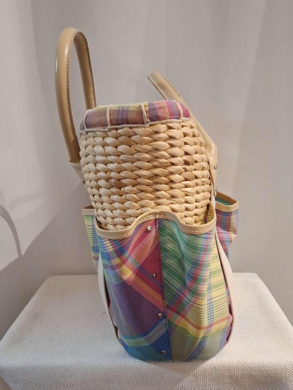 Ralph Lauren Pastel Plaid Straw-Top BeachTote - Picture 5 of 16